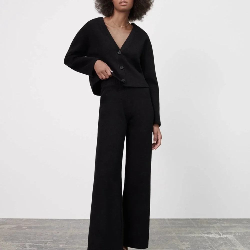 Zara Soft knit semi Sheer pull on wide leg black pants size XL extra large VGUC - Picture 11 of 16